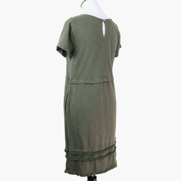 J Jill Size S Cotton Modal Slub Knit T-Shirt Dress Fringe Olive Green - Picture 4 of 11